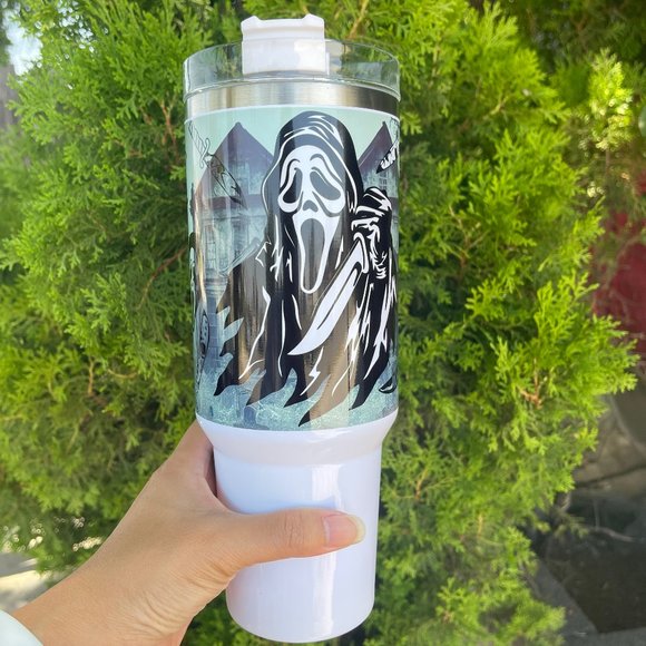 Gift Halloween Ghostface Scream 40oz Tumbler/Water bottle 40 oz Mug Horror tumbl - Picture 2 of 7